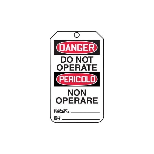 Accuform Safety Tags, DANGER DO NOT OPERATE BILINGUAL ITALIAN, 5.75in x 3.25in, PF-Cardstock, 25PK TMT149CTP - main
